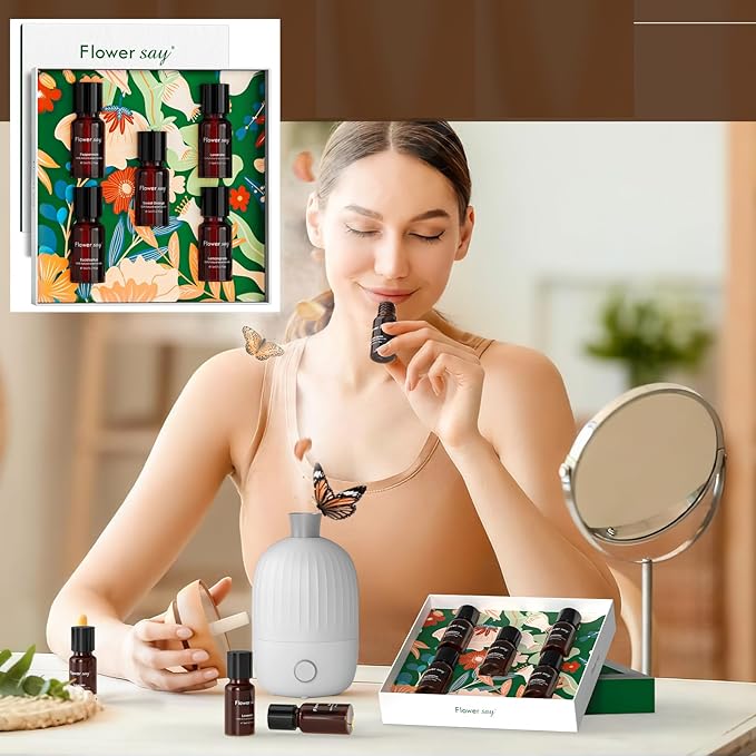 Essential Oils Set – 5 Pack – 100% Pure Aromatherapy Oils for Diffuser, Humidifier, Massage & Skin – Includes Lavender, Peppermint, Eucalyptus, Lemongrass, Orange – Gift Set for Women & Men