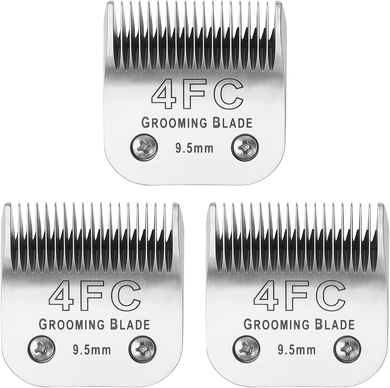 3 Pcs Size 4FC Detachable Dog Grooming Blades, Compatible with Andis, Oster A5, Wahl KM10 Series Clippers, Cut Length 9.5mm, Silver(4FC 9.5mm, 3 Packs)