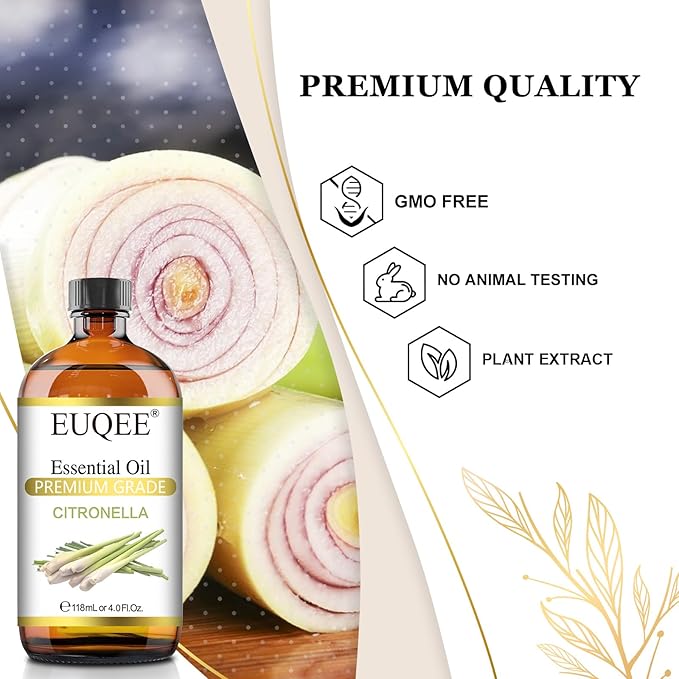 Citronella Essential Oil, 118ml Large Gift Box Pure Citronella Oil with Glass Dropper for Candle Making, Diffuser, Humidifier - 4 fl oz.