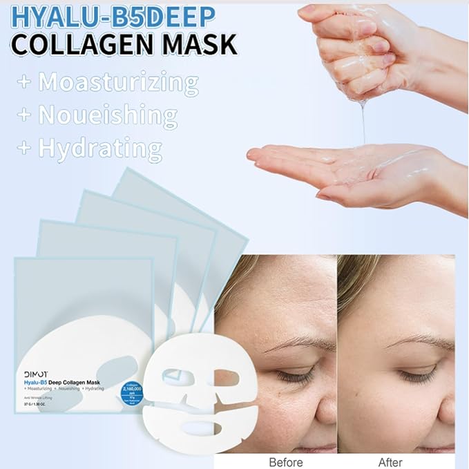 4 PACK Deep Collagen Overnight Mask, Bio-collagen Face Hydrogel Mask Korean Skincare Facial sheet masks for lifting, firming, and Elasticity Improvement (Hyalu-B5 Mask)