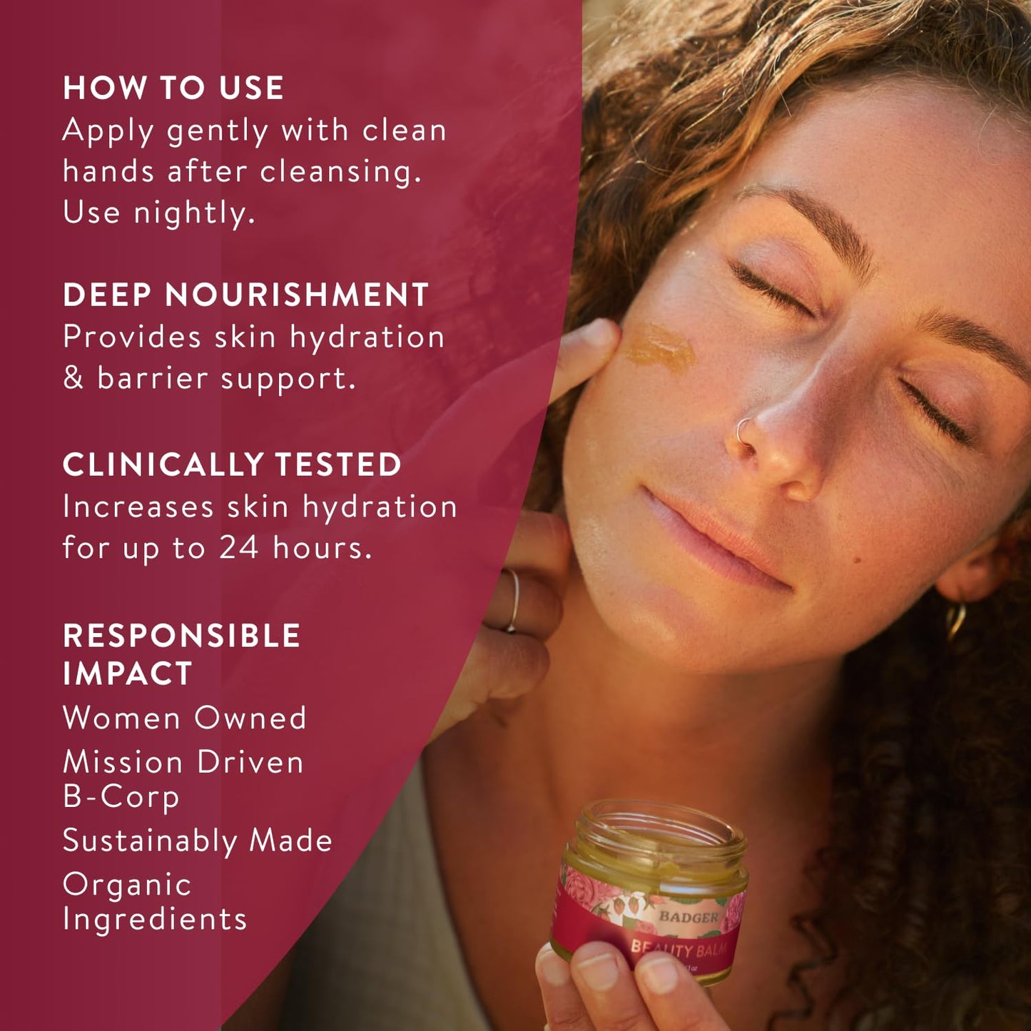 Badger Rose Beauty Balm, Intensive Moisturizer, 28 g/1oz