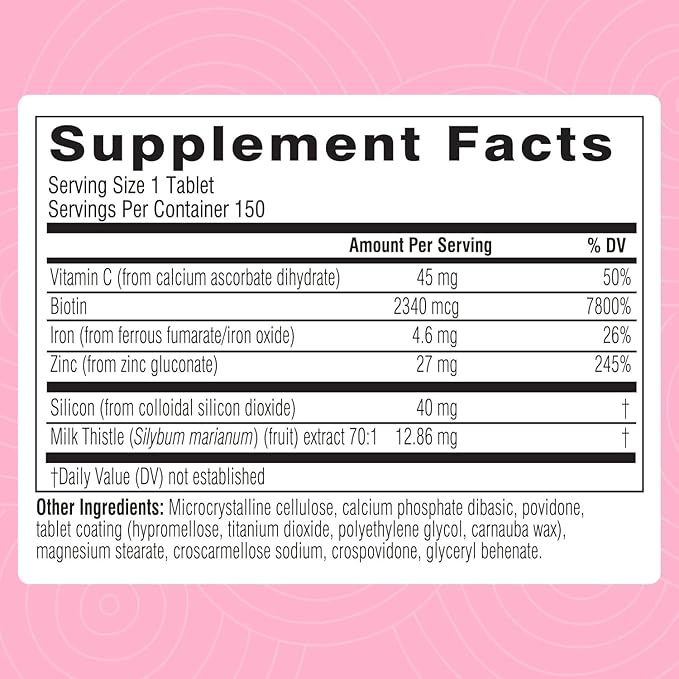 Swisse Biotin Hair Skin and Nails Supplement for Women & Men |5 Months Supply| Milk Thistle, Biotin, Vitamin C, Zinc & Iron| Supports Hair Growth &Collagen Production |Collagen Supplement| 150 Tablets