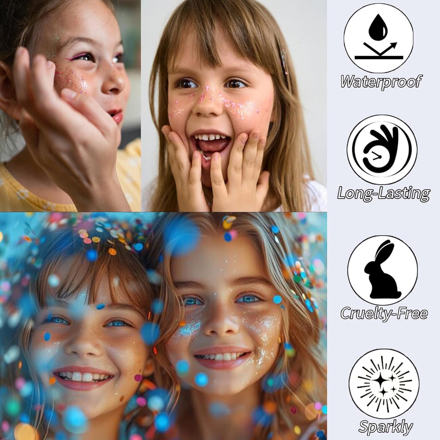 Rainbow White Hair Glitter Stick,Mermaid Costume Body Face Glitter, Singer Concert Halloween Star Glitter Makeup for Kids and Women,Waterproof Rave Accessories Sequins Body Paint