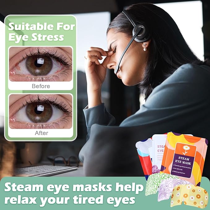 48 Packs Steam Eye Mask Disposable Self Heating Eye Mask for Dry Eyes Spa Warm Sleep for Home Office Travel Eyestrain Relieve