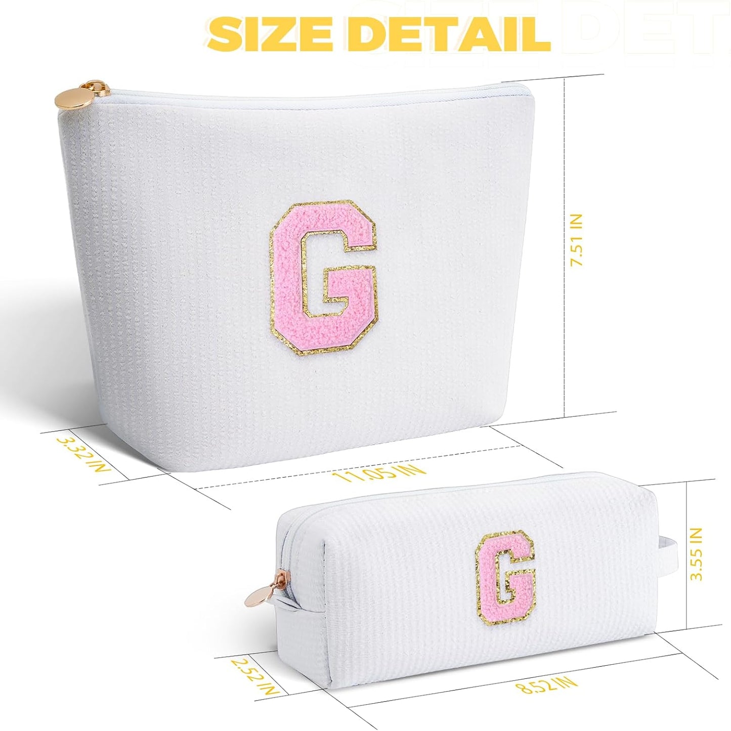 Personalized Makeup Bag for Women Girls - Fashion Cosmetic Bag Trendy Travel Toiletry Bag with Initials Letter - Teen Gifts - White,G