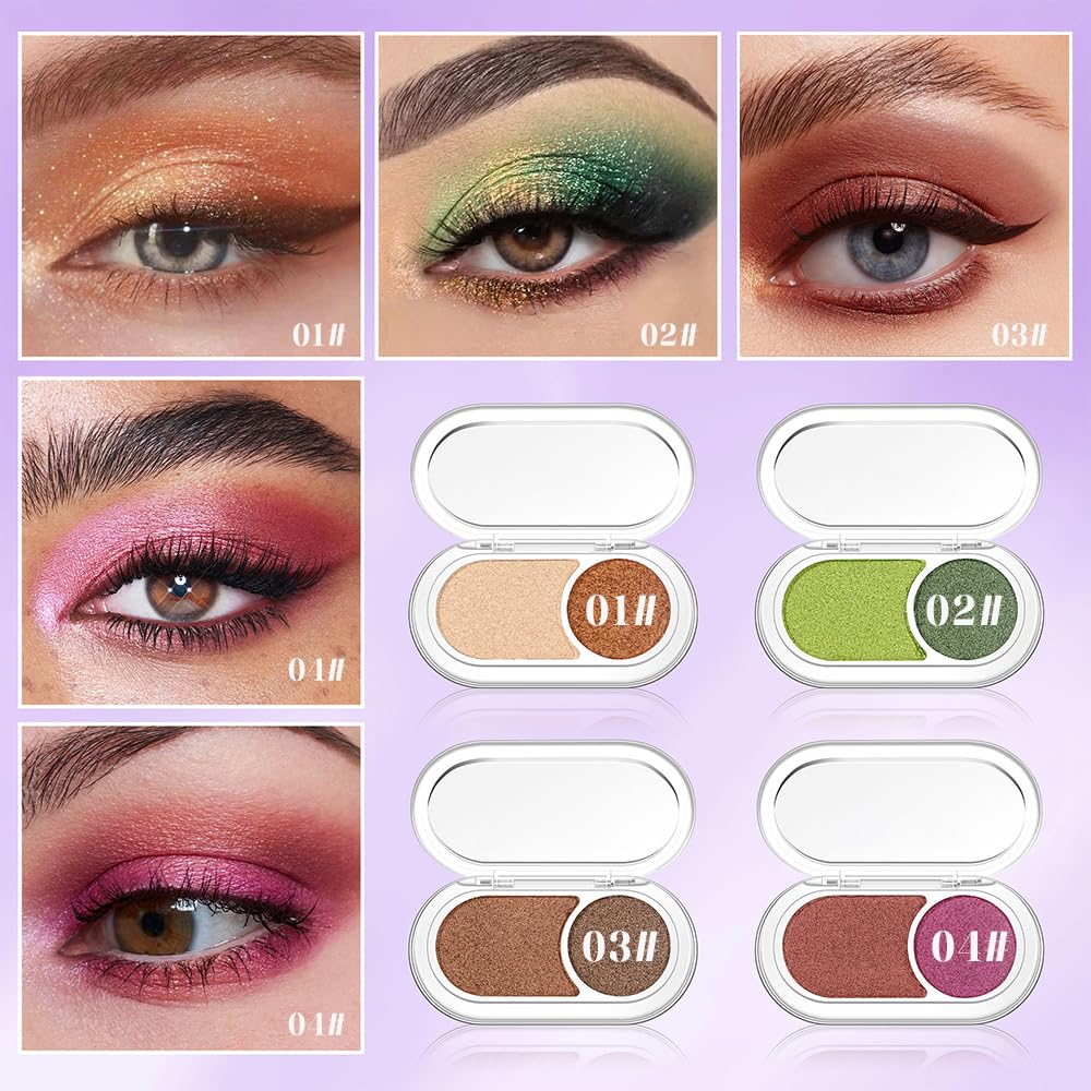 Dual-Color Pearl Eyeshadow Palette – High Pigment Shimmer Eyeshadow Duo, Nude & Nude Brown Shimmer Eye shadow , Silky Blendable Texture, Waterproof Long-Lasting Eye Makeup for Daily & Glam Looks 01#