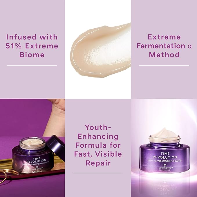 MISSHA Time Revolution Night Repair Ampoule Cream (5th Gen) 1.69 Fl Oz - Triple Fermented Deep-Sleep Night Cream - Overnight Repair for Enhanced Radiance, Korean Skincare