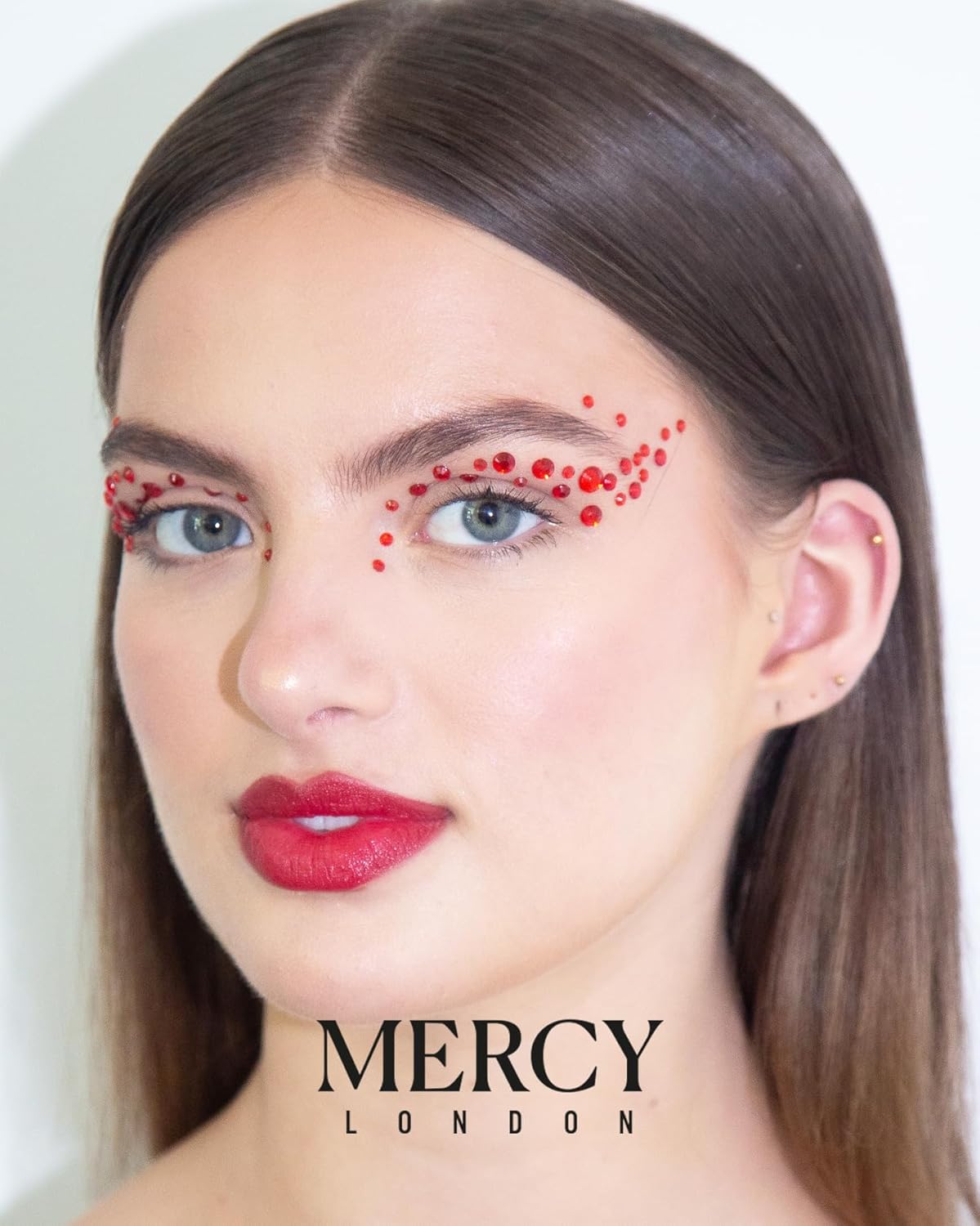 MERCY LONDON Face Gems in Red, 866 Self Adhesive Makeup Face Gem Stickers, 4 Sheets, Reusable Eye Gems, DIY Face Gems
