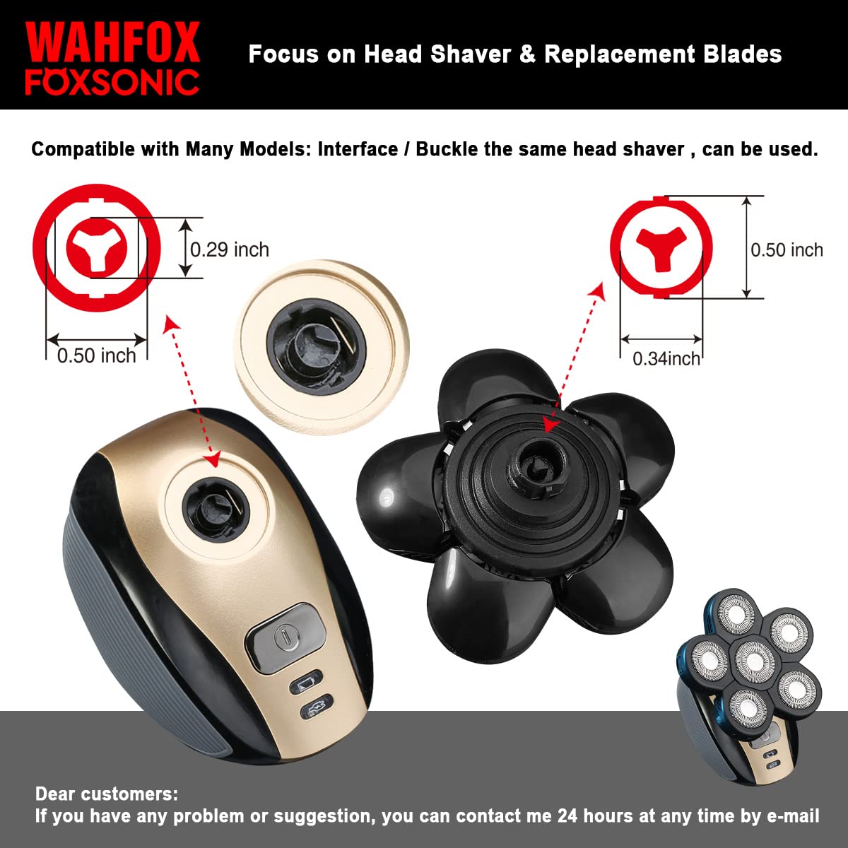 Universal 6 Blade Replacement Heads for Mainstream Shaver Brands, Bald Shaver Replacement Heads with Blade Cover (Black)