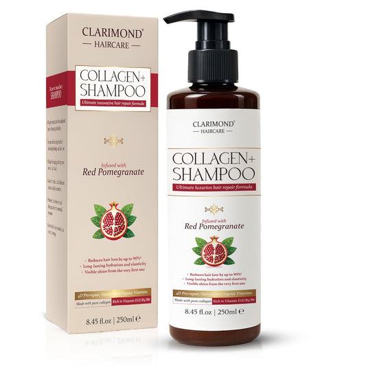 CLARIMOND Collagen Booster Hair Loss Treatment | Vitamin E Growth Shampoo | Hair Growth Vitamins for Curly, Thick, or Fine Hair | UV Protection | Hydrating & Strengthening | Paraben & Sulfate Free