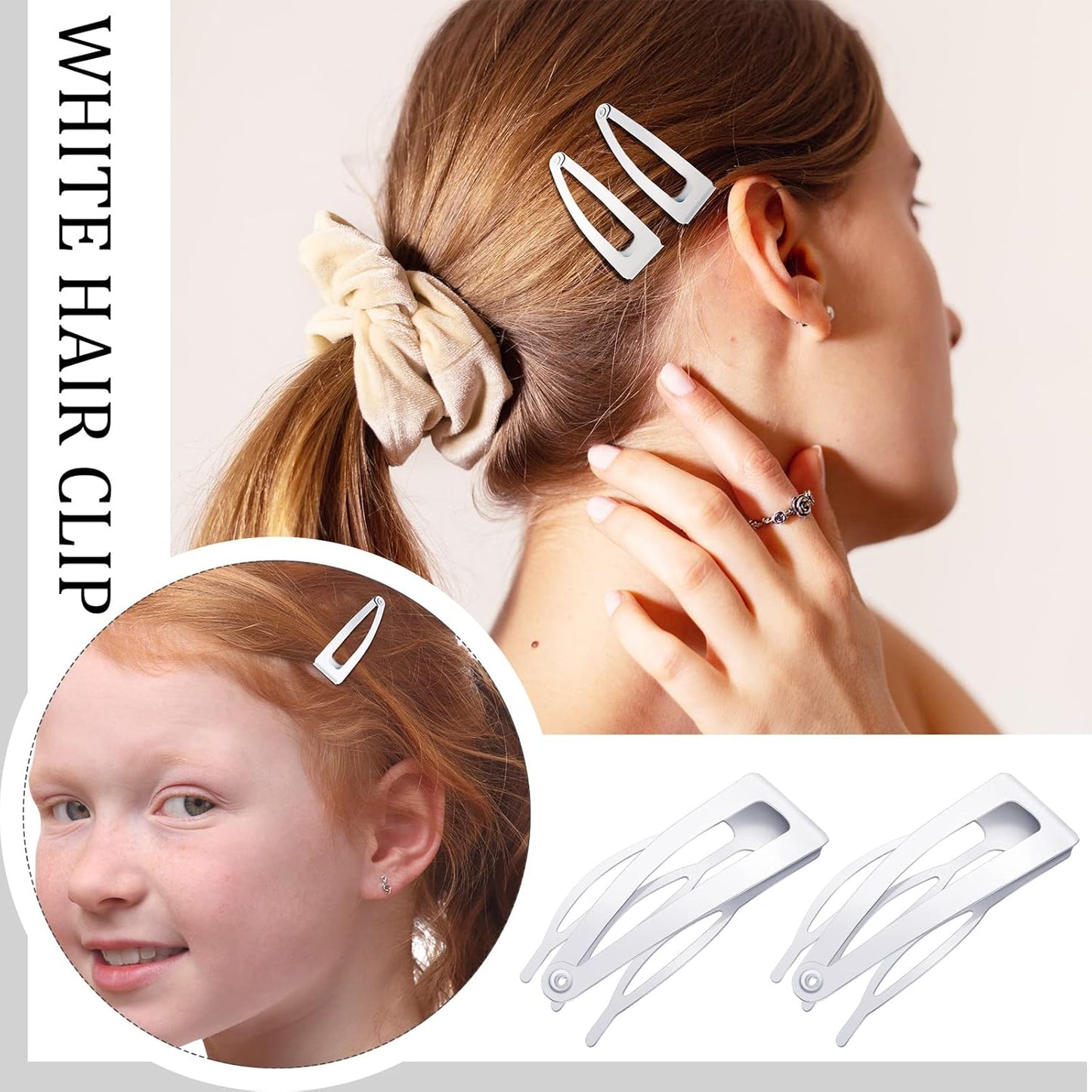 Chinco 24 Pcs Double Grip Hair Clips Metal Snap Clips Women Barrettes for Hair Making, Salon Supplies(White,2 Inch)