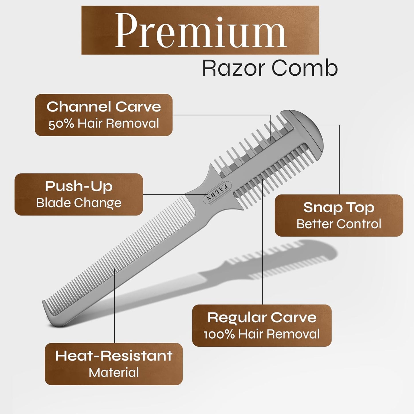 Facón Razor Comb for Hair Cutting - Professional Hair Cutting Comb Kit with 12 Replacement Blades, Double Edge Shaper for Salon & Home, Premium Styling Thinning Texturizing Split Ends Trimming Razor