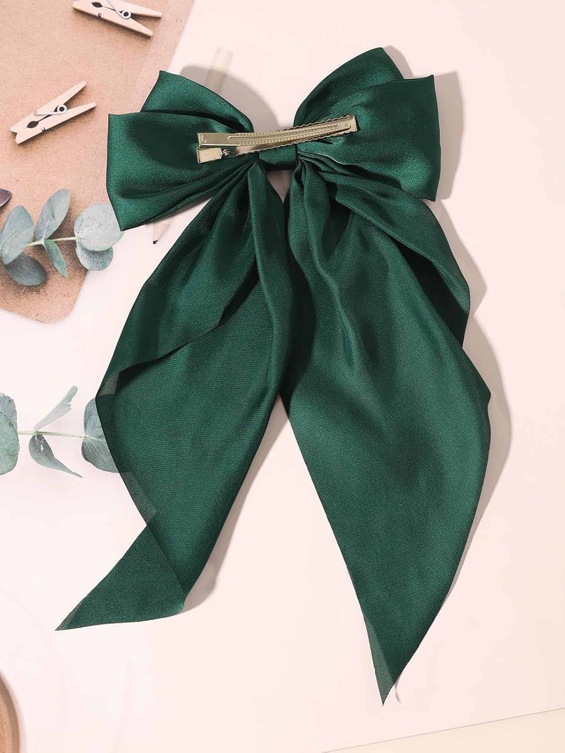 Furling Pompoms Hair Bows for Women 3pcs Big Black Bow Hair Clips Navy Blue Ribbon Hair Bow Green Hair Bow Ponytail Accessories, Holiday Party Back to School
