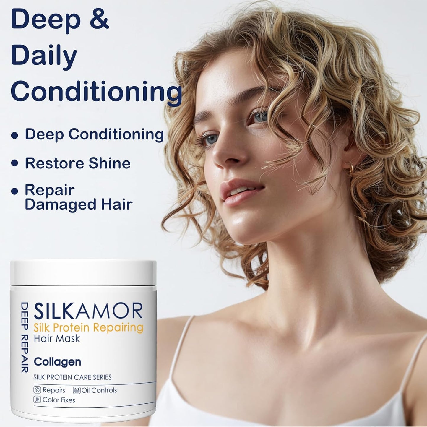 Protein Hair Treatment, Hair Mask for Curly Hair, Nourishing & Strengthening Deep Conditioning Hair Treatment, Hydrolyzed Silk & Protein, Sericin, Soft Fragrance, Hair Masks for Dry Damaged, 500ml
