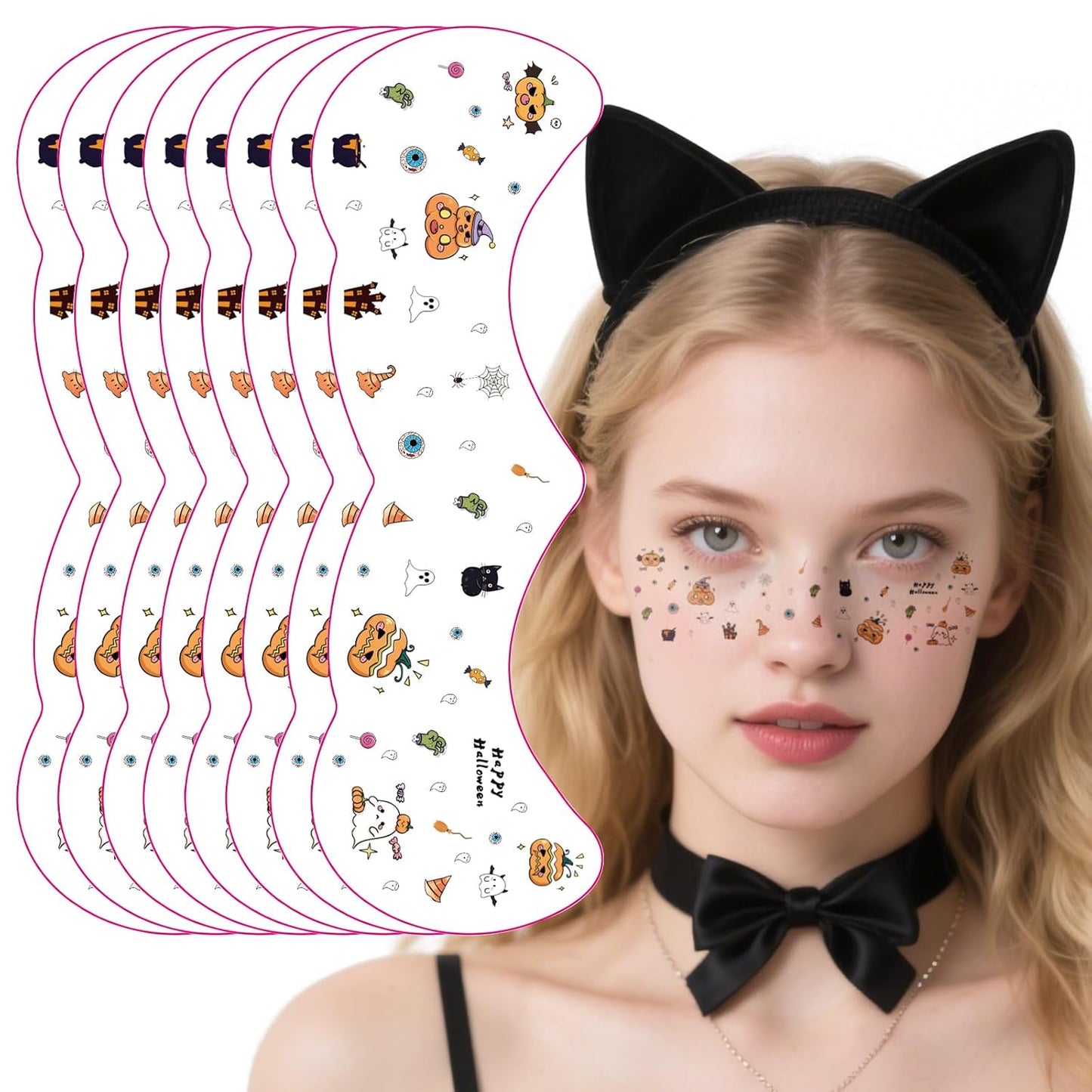 8Pcs Halloween Cut Pumpkin Freckles Face Tattoo, Temporary Makeup Stickers, Temporary Freckle Sticker, Face Tattoos for Women, Halloween, Parties, Freckles Tattoo Art