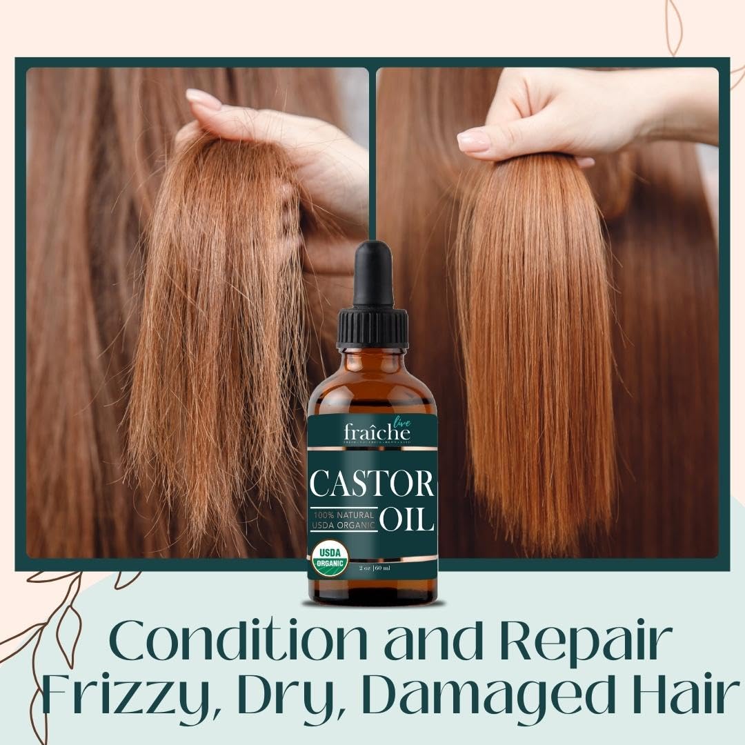 Live Fraiche Organic Castor Oil Lash Serum for Hair Growth, 100% Pure Eyebrow Eyelash Growth Serum, Cold Pressed Hexane Free (2oz Glass Bottle + FILLED Mascara Tube)