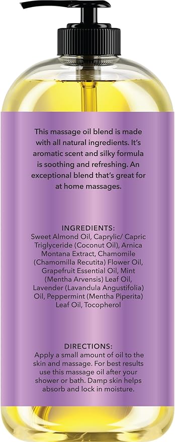 New York Biology Sore Muscle Massage Oil 8 Fl Oz – Made with 100% Natural Oils – Soothing Body Massage Oil - Absorbs Easily