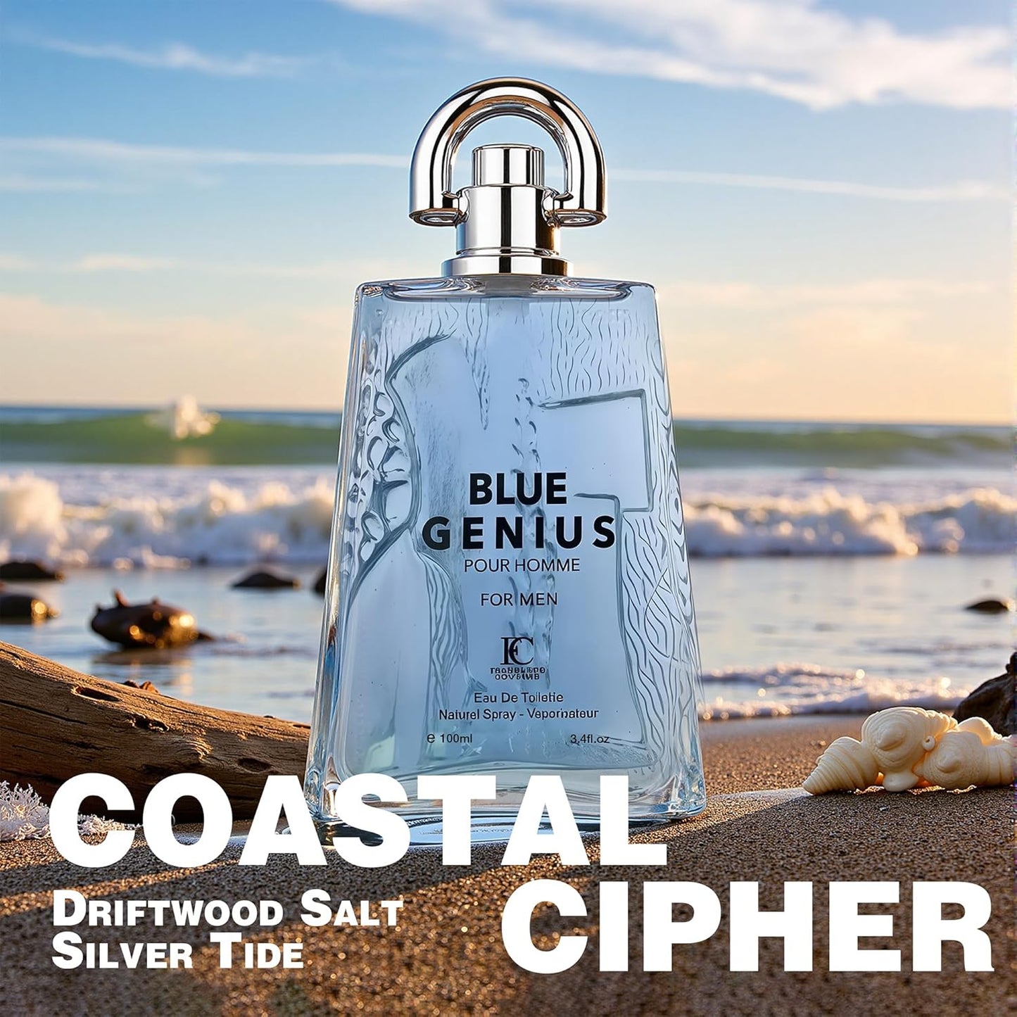 Genius Blue Cologne for Men Natural Eau de Toilette 3.4 Fl Oz with Vanilla,Mandarin Orange,Neroli&Geranium Notes Fragrance Alcohol-Free Luxury Men's Perfume for Daily Use