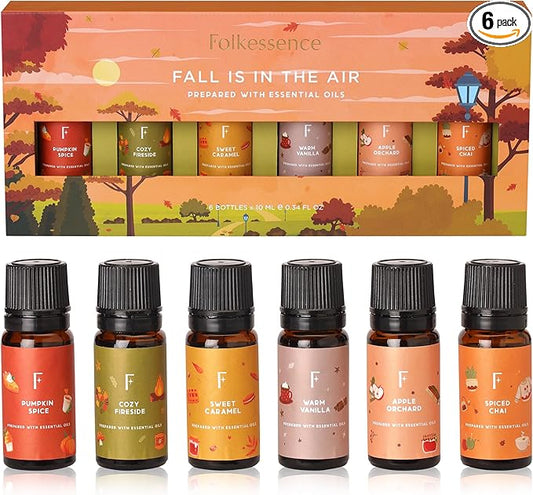 Folkulture Essential Oils for Diffuser Oil | Set of 6 x 0.34 fl oz, 60 ml Fragrance Oil, Diffuser Oils Scents for Home | Fall Fragrance Oils for Moms Gift Basket - Pumpkin Spice, Caramel, Vanilla