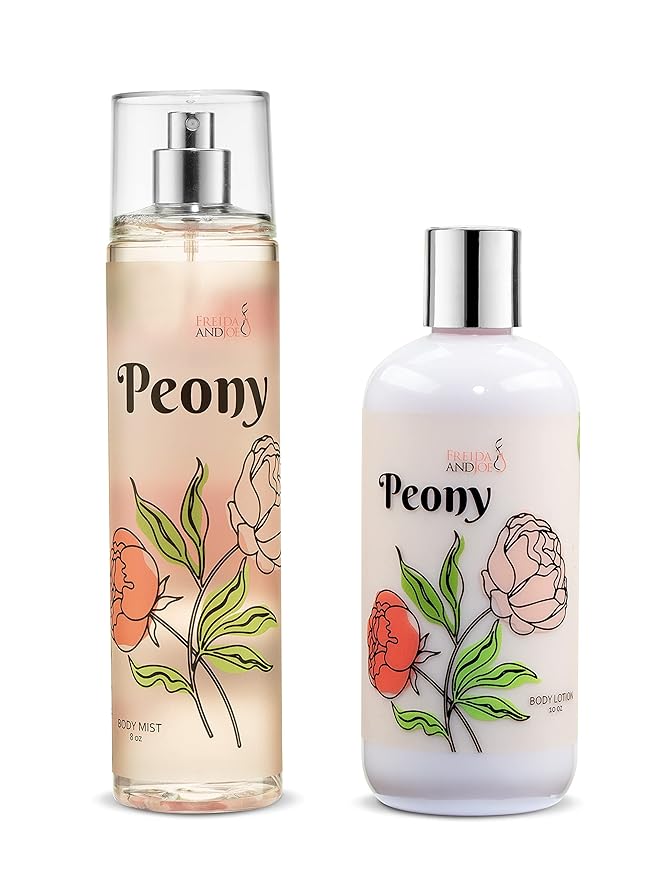 Home Spa Gift 10oz Deep Moisturizing Fragrance Body Lotion & 8 oz. Fine Fragrance Body Mist Set Luxury Self-Care Combo for Women and Girls (Peony) Mother’s Day Gift for Mom