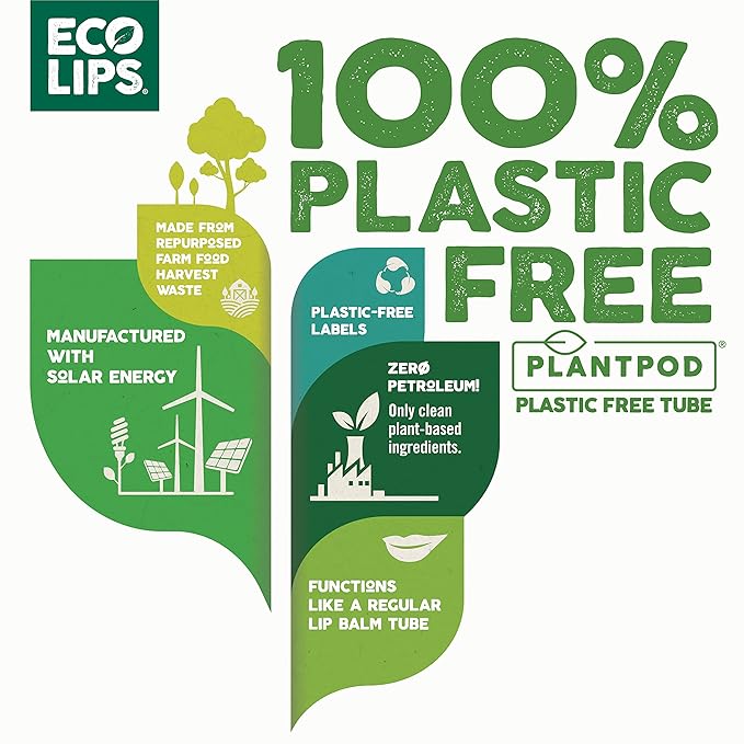 Eco Lips Organic Hemp Lip Balm with Beeswax, Coconut Oil, Vitamin E to Soothe Chapped Lips. 100% Plastic-Free Plant Pod Packaging (Coconut, 6-Pack)