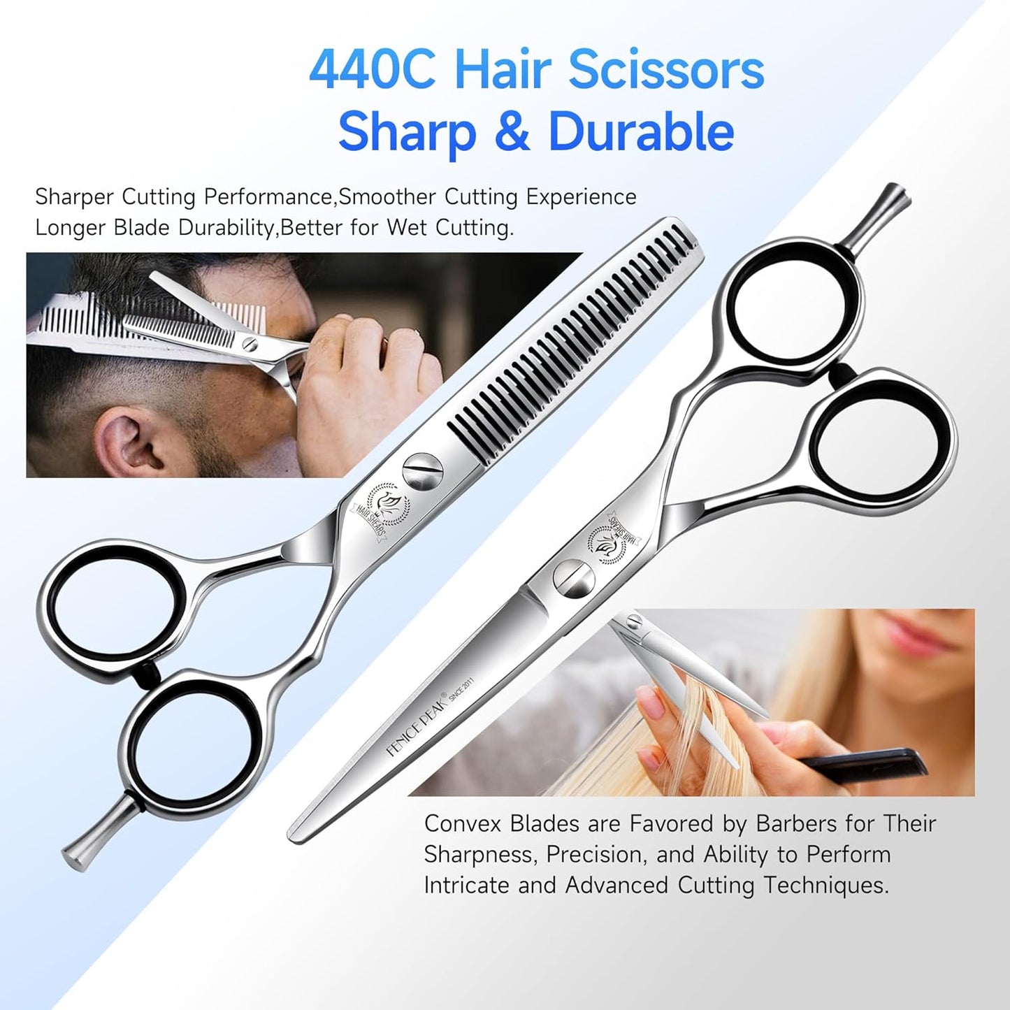 Fenice Peak 5.5'' Hair Cutting Scissors Set, Professional 440C Stainless Steel Barber Shears Kit with Cutting & Thinning Scissors, 9 PCS Hairdressing Tools for Men Women Salon Home Use