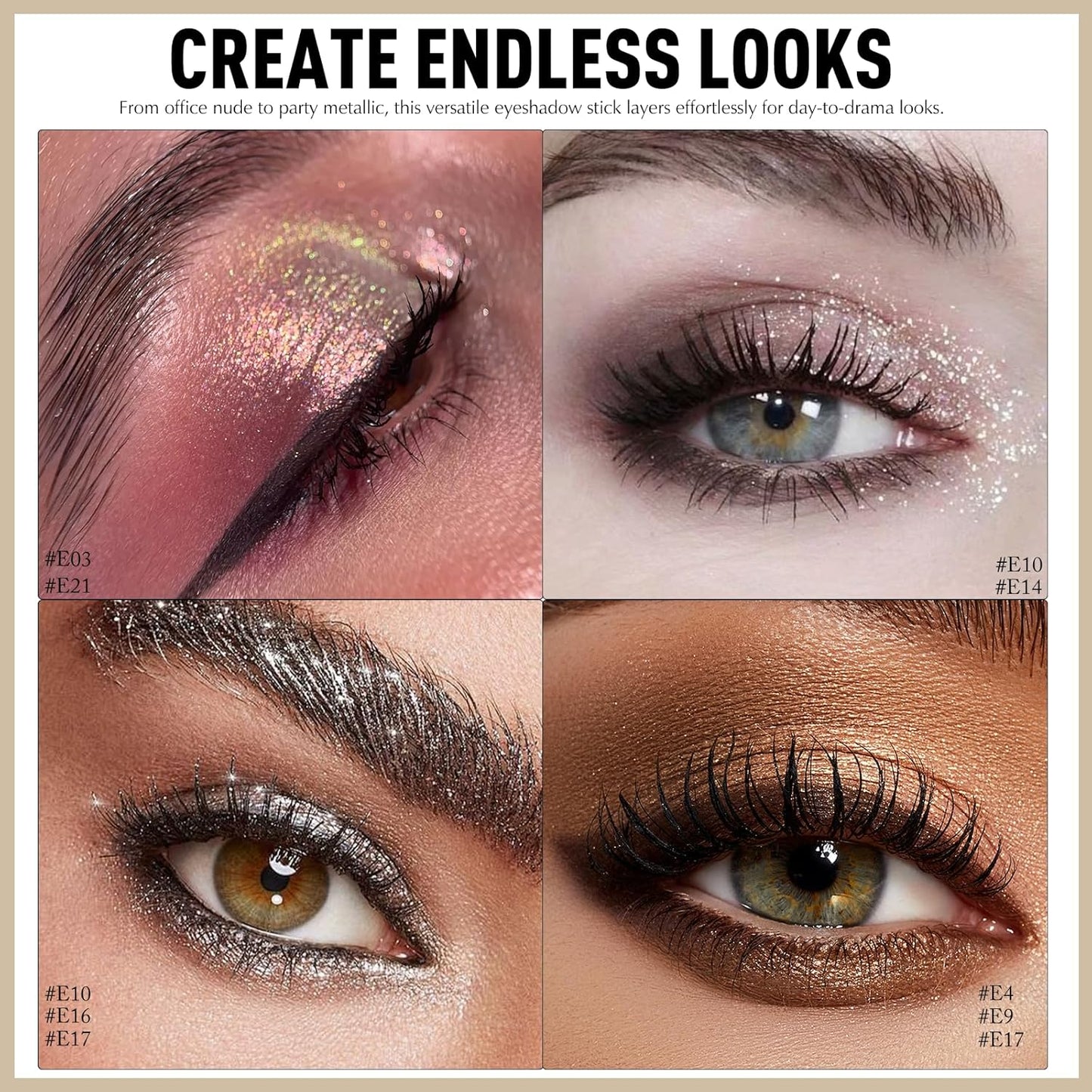 Glitter Eyeshadow Stick - Beige Shimmer Long Lasting Cream Eye Brightener Shadow Pencil Buildable Sparkling Face Highlighter Makeup, Lightweight Waterproof & Smudge Proof for Easy Application