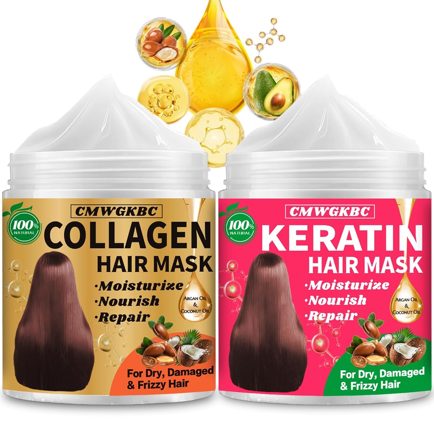 Collagen Hair Mask & Keratin Hair Mask for Damaged Hair,Keratin Hair Treatment,Repair Deep Conditioner for Dry Hair,Vitamin E Natural Hydrating Hair Mask with Argan Oil All Hair Type,Hair Care Gifts