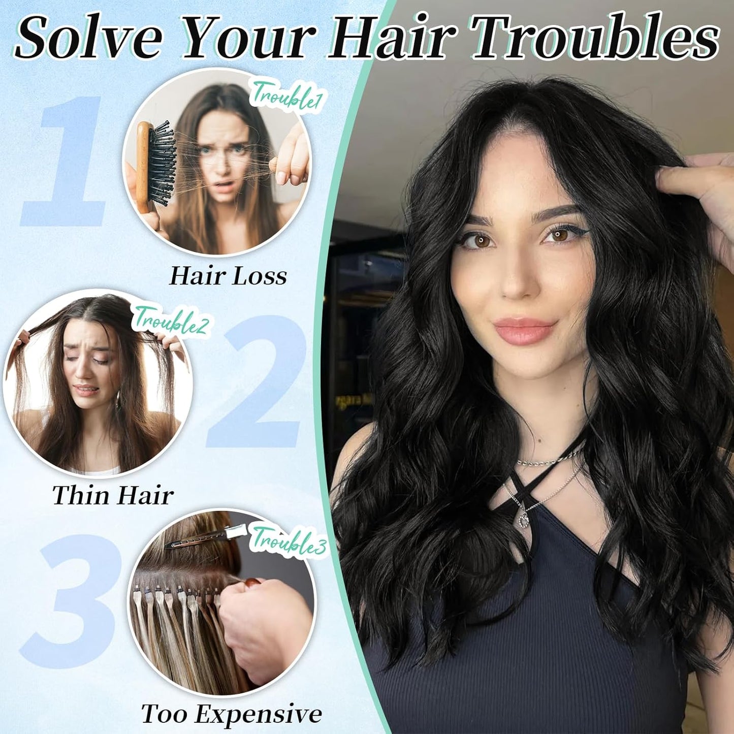 KooKaStyle Clip in Synthetic Hair Extensions Long Wavy 4PCS Thick Hairpieces Brunette Brown Fiber Double Weft Natural Hair Extensions 16 Inch for Women