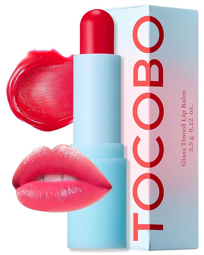 TOCOBO Glow Ritual Lip Balm 011 Flush Cherry – Vegan Korean Lip Care for Deep Hydration - Tinted Glass Glow Moisturizing with Vibrant Cherry Pink Color - Non-Sticky Radiant Finish, 0.12 oz.