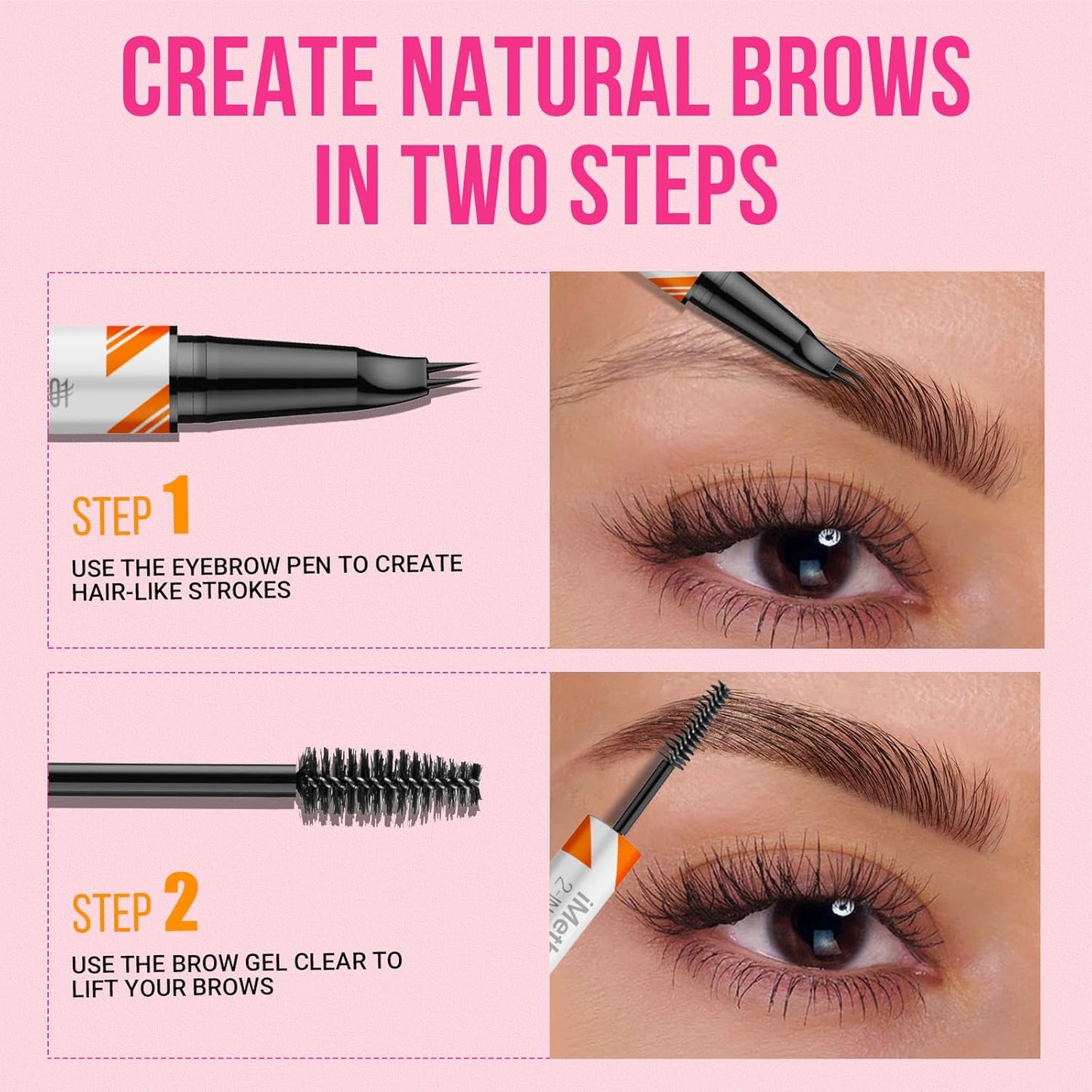 iMethod Curved Eyebrow Pen and Brow Gel - Eyebrow Pencils for Women with Hair Like Strokes, Eyebrow Makeup for All-Day Defined, Waterproof, Smudge-proof, Dark Brown and 2 Count Brow Gel Clear