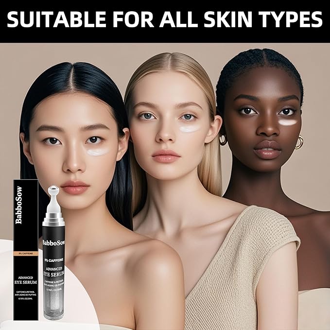 5% Caffeine Eye Serum, Anti-Aging Eye Cream with 360°Massage Roller, Eye Serum for Dark Circles and Puffiness, Reduces Fine Lines and Puffiness Under the Ryes, 20ML, For Men and Women.