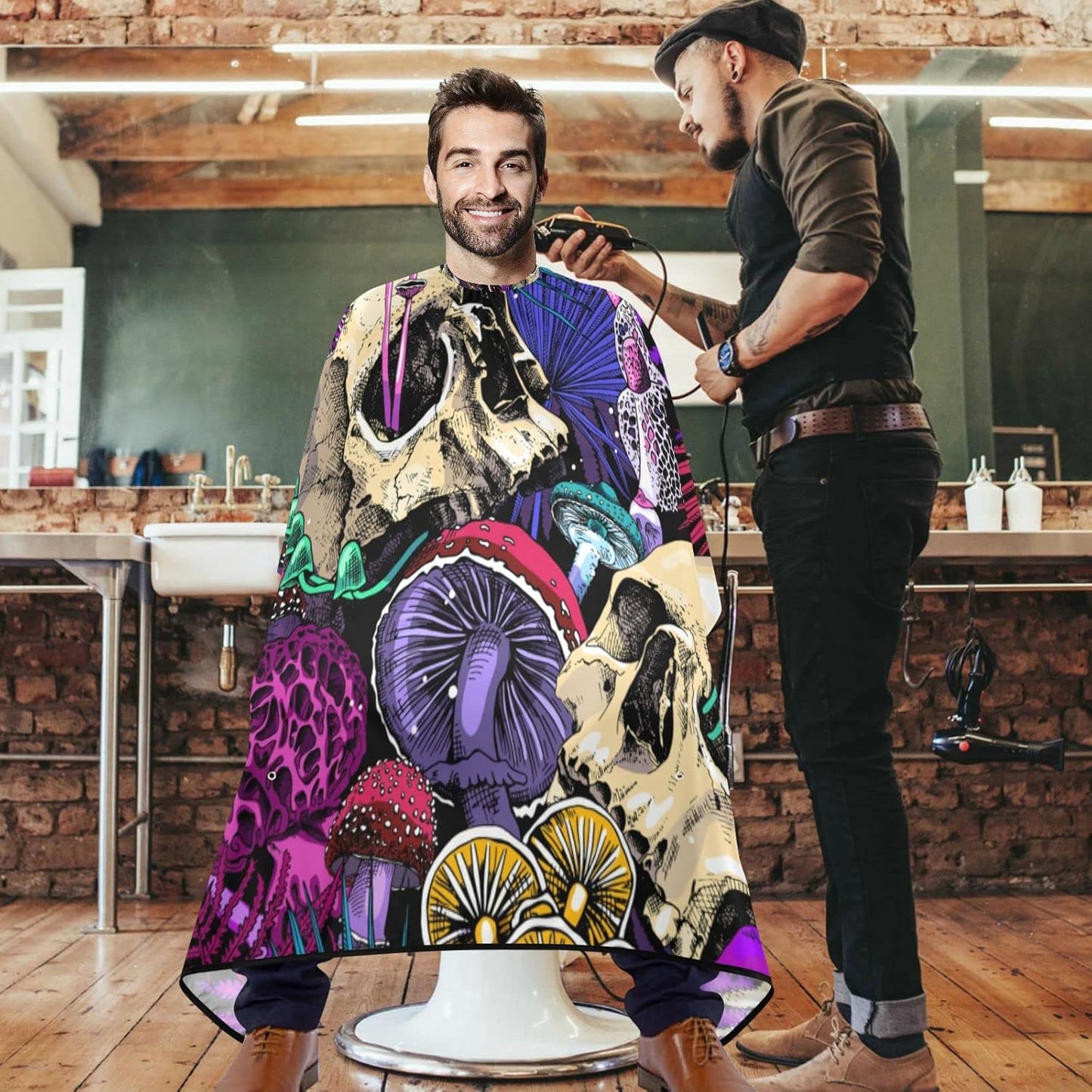 visesunny Skull Doodle Barber Cape Polyester Hair Cutting Salon Cape Apron Anti-Static Haircut Water-Resistant Shaving Cloth Beard Shaving Bib Hairdressing Cape