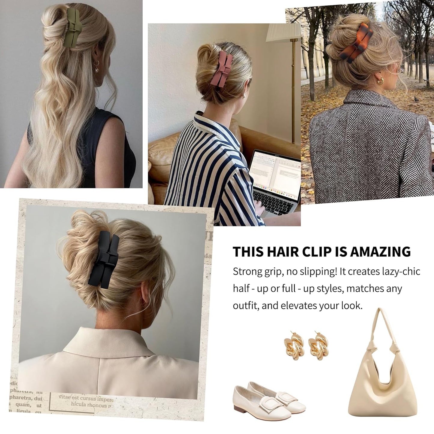 Hold Everything Hair Claw Clips for Thick & Thin Hair Strong Hold Big Banana Side Clip Hair Claw Barrettes for Women and Girl's Straight Wavy Curly (6-Color)