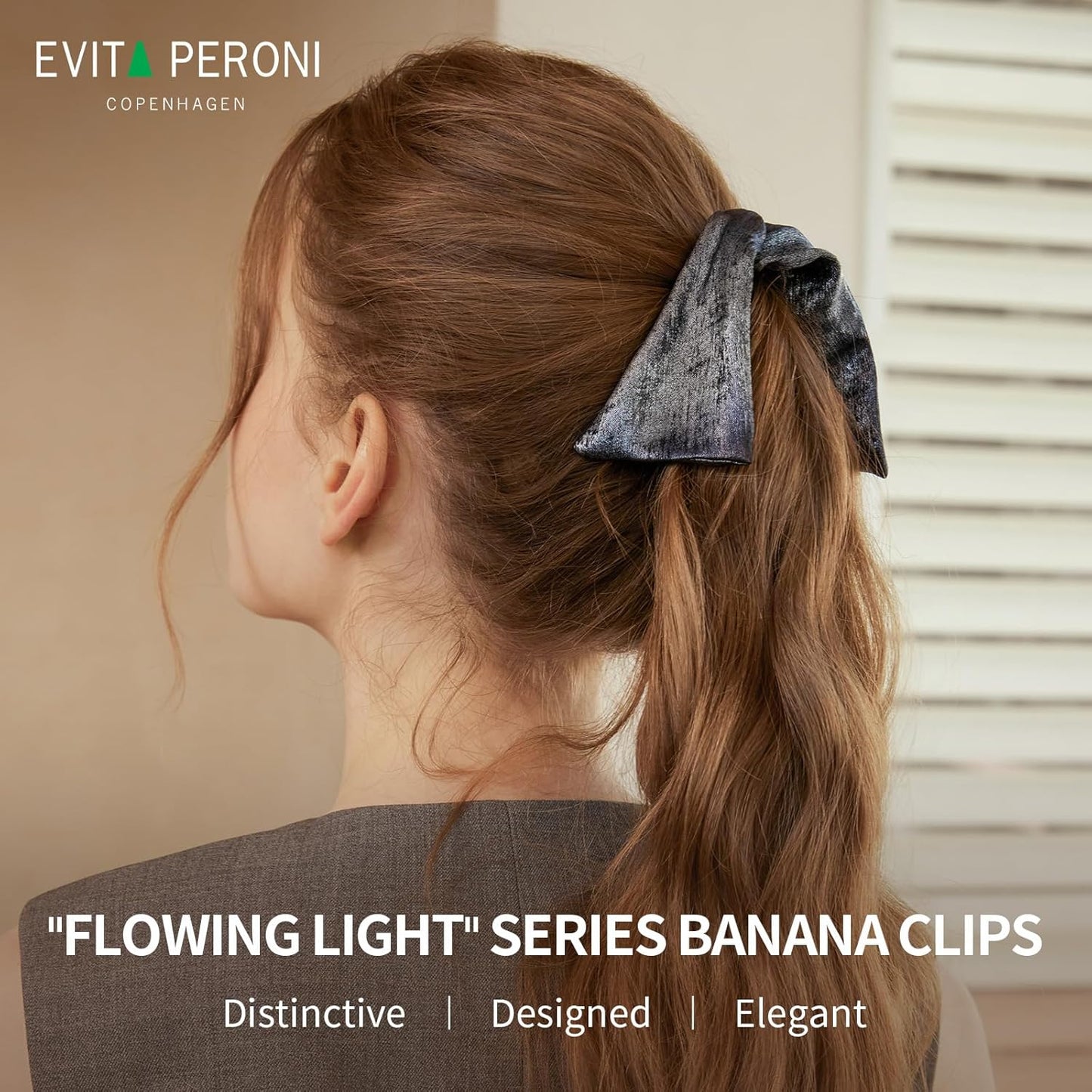 EVITA PERONI Banana Clip with Twistable Wings, Fabric Ponytail Holder Hair Clips for Thick Curly Hair Large Claw Clips Elegant Hair Accessories for Women, Silver Gray