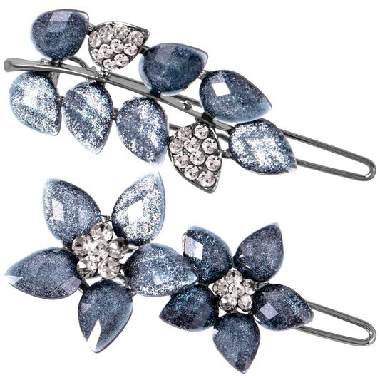 Joez Wonderful 2 Pcs Vintage Rhinestone Hair Clips, Fancy Ink Blue Hair Barrettes, Decorative Flower Hair Clips, Formal Hair Accessories for Wedding, Women, Bride (2 Inch)