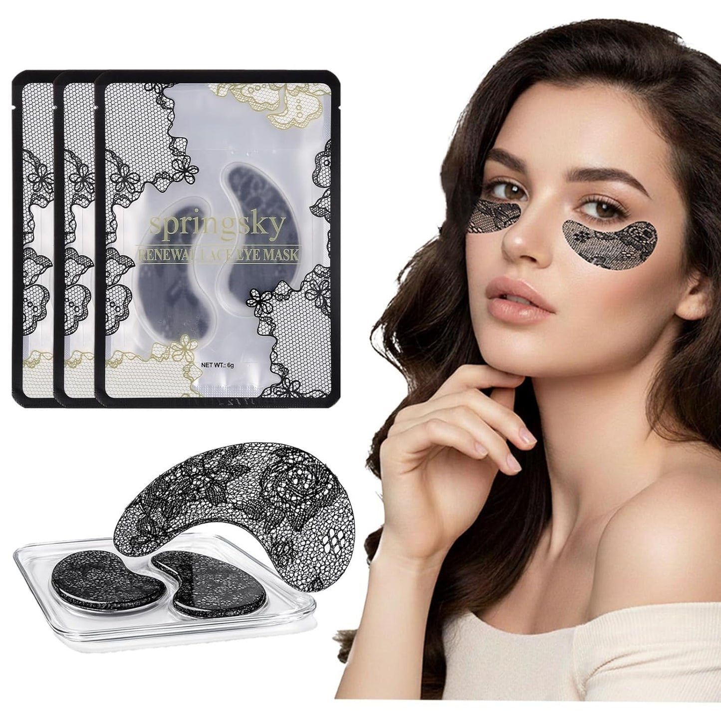 Under Eye Patches（24 Pairs），Lace Eye Mask for Puffy Eyes and Dark Circles，Collagen Skin Care Products，Hydrating, Smoothing, Brightening，Anti-Aging Eye Patch for Under Eye Bags