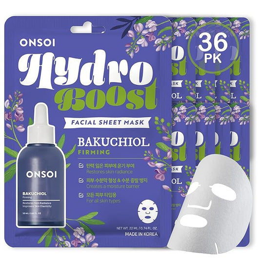 36PK ONSOI Hydro Boost Moisturizing Face Masks Skincare Korean Skin Care Facial Sheet Mask (36, 36PK Bakuchiol)