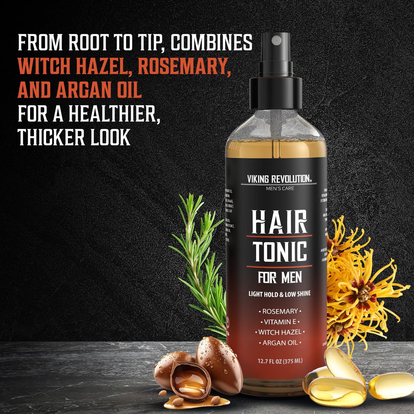 Viking Revolution Hair Tonic Men (12.7oz) - Hair Spray for Men with Sandalwood Scent - Texture Spray with Rosemary, Argan Oil, and Witch Hazel - Light Hold and Low Shine for Styling and Grooming