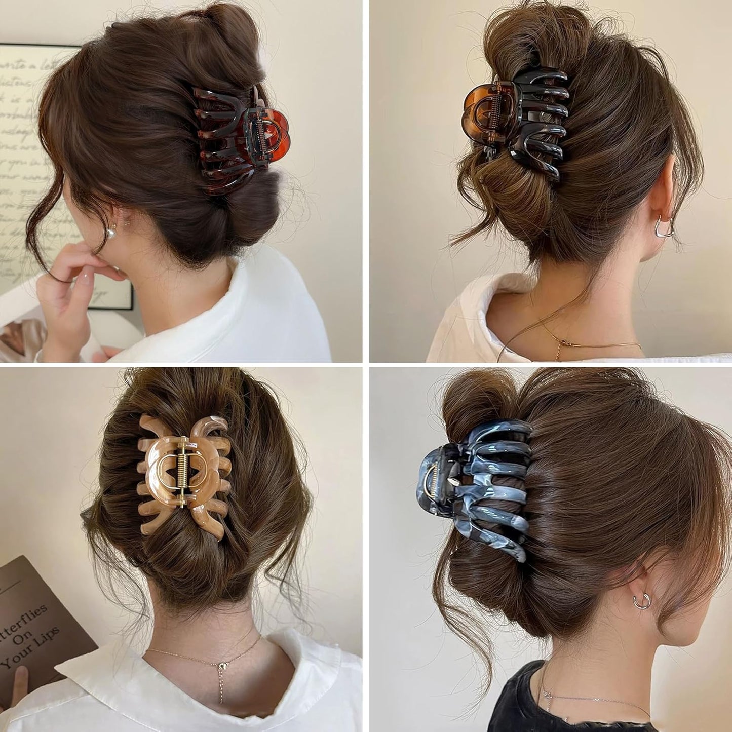 FAELBATY Octopus Multicolor French Claw Hair Clips, 2 Pcs, Ink Brown & Ink Grey, 3.5 x 2.4 Inches, Polycarbonate, Non-Slip Grip, Strong Hold for Long Thick Hair, Women & Girls