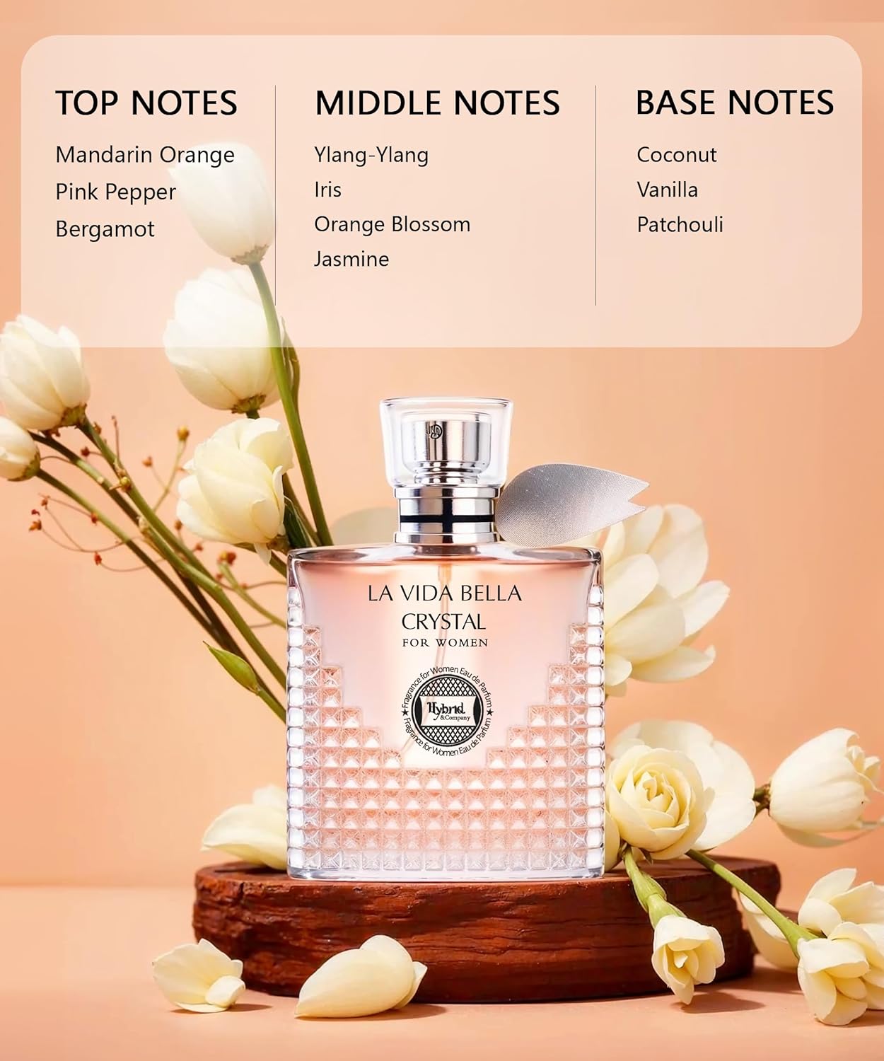 Hybrid & Company La Vida Bella Crystal For Women Eau De Parfum Natural Spray Vaporisateur 3.4 FL.OZ