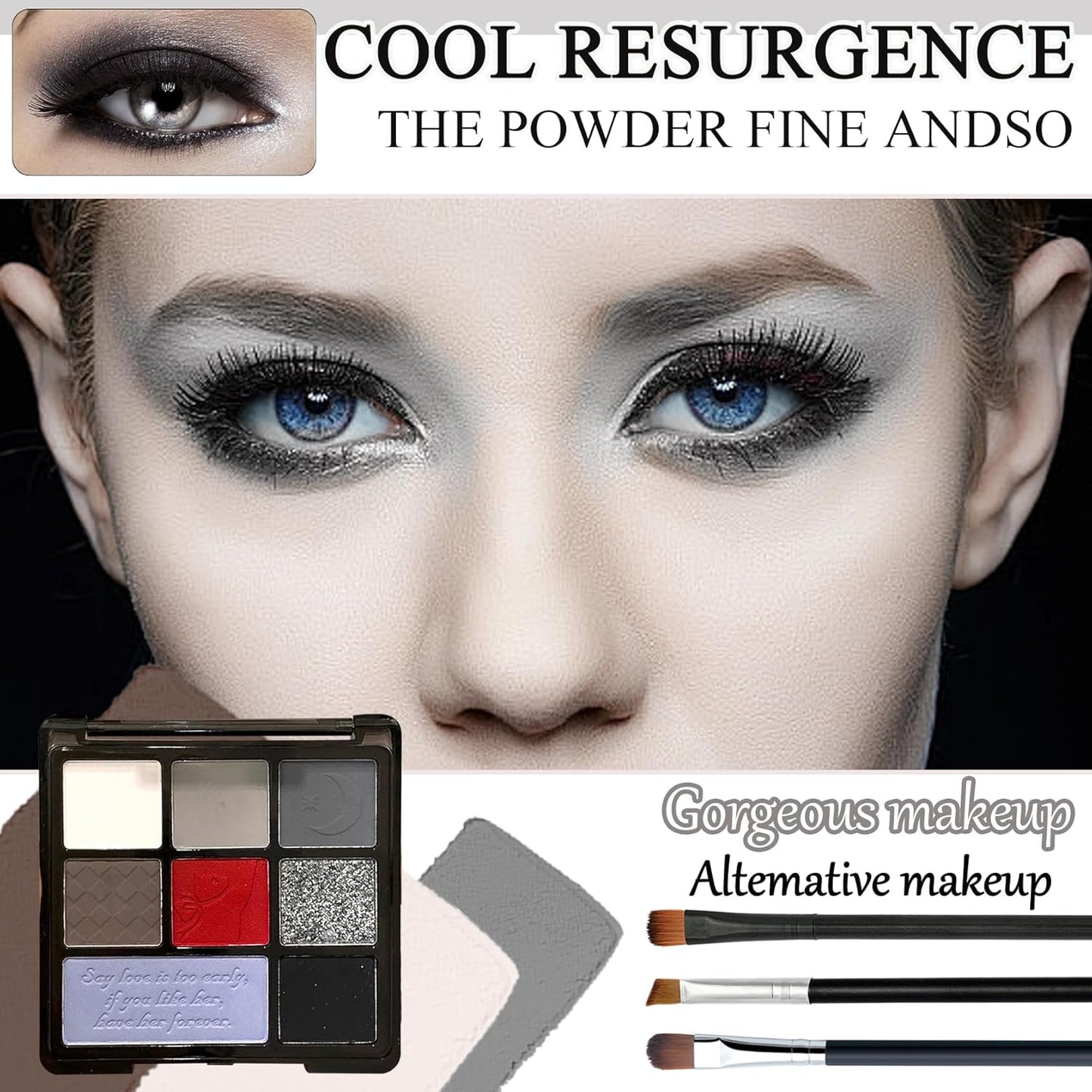 Black Grey Smoky Eyeshadow Palette,15 Colors Matte Shimmer Pigmented Eye Shadow Makeup Palette Set with 3 Eyeshadow Brushes,Glitter Eyeshadow Makeup Palette for Daily Halloween Goth Makeup(O)