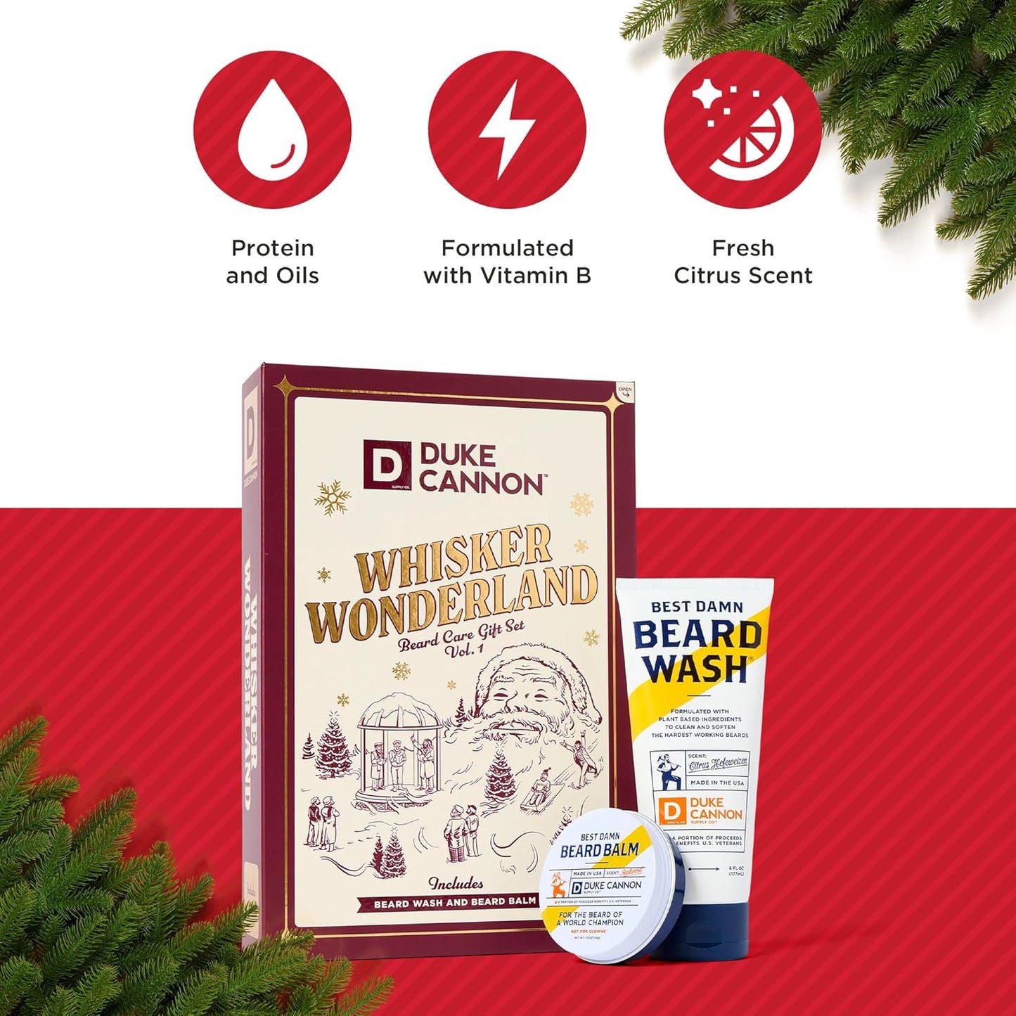 Duke Cannon Whisker Wonderland Beard Care Gift Set – Beard Wash + Beard & Face Lotion – Holiday Kit for Men – Barley & Wheat Protein – Vitamin B & E – Light Citrus Scent – Grooming Gift