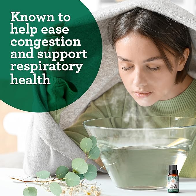 GuruNanda Eucalyptus Essential Oil (2x0.5 Fl Oz) - 100% Pure & Undiluted Aromatherapy Oil for Diffusers - Helps with Congestion for Easier Breathing