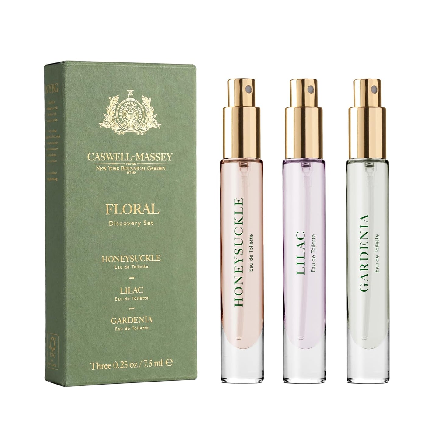 Caswell-Massey Floral Discovery Set – Includes Gardenia, Lilac & Honeysuckle – Travel Size Perfume for Women, Elegant Floral Scents – Botanical Perfume Gift Set – Made in USA, 0.25 Fl Oz Each
