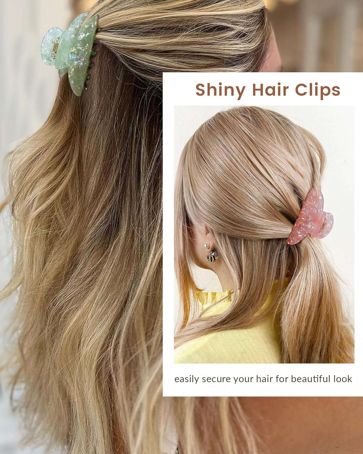 ACECHA 4 Pack Acrylic Hair Claw Clips for Women, 3.1" Shiny Nonslip Hair Grip Hairclips for Thin and Thick, Banana Barrettes Hair Clups Strong Hold Hair Accessories (Blue, Green, Purple, Pink)