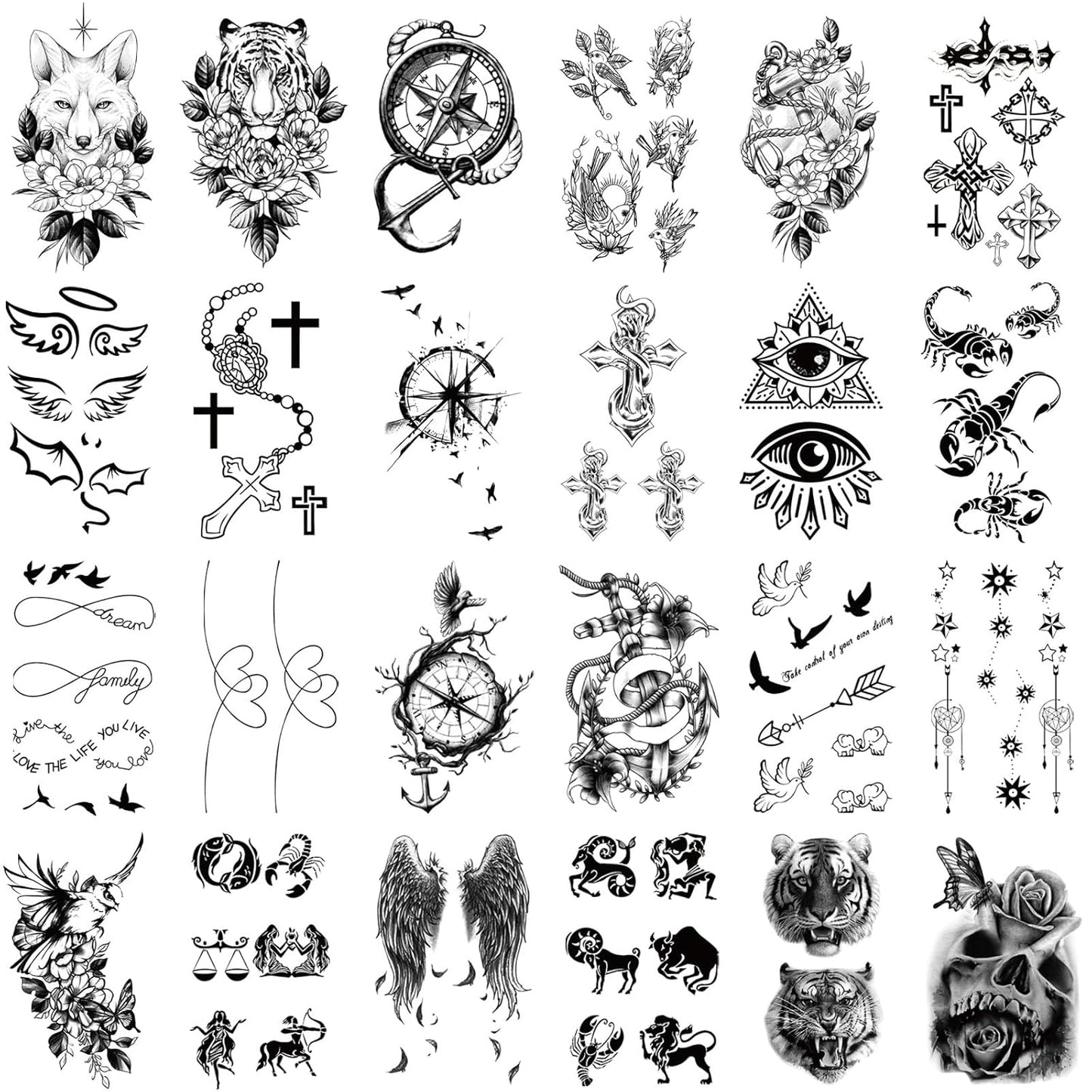 Large Temporary Tattoo Men and Women, 36 Sheets Half Arm and Small Tattoos for Adults, Animal Fake Tattoo Designs with Lions and Tigers