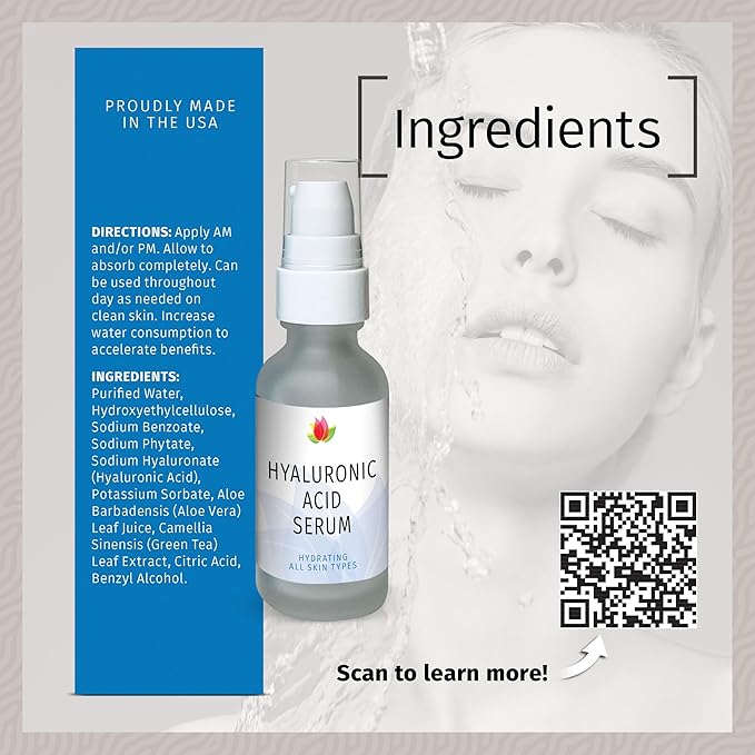 Reviva Labs Hyaluronic Acid Serum for Face and Neck - Moisturizing, Nourishing, and Hydrating Serum Acido Hialuronico - Face Serum for Women, 1 Fl Oz