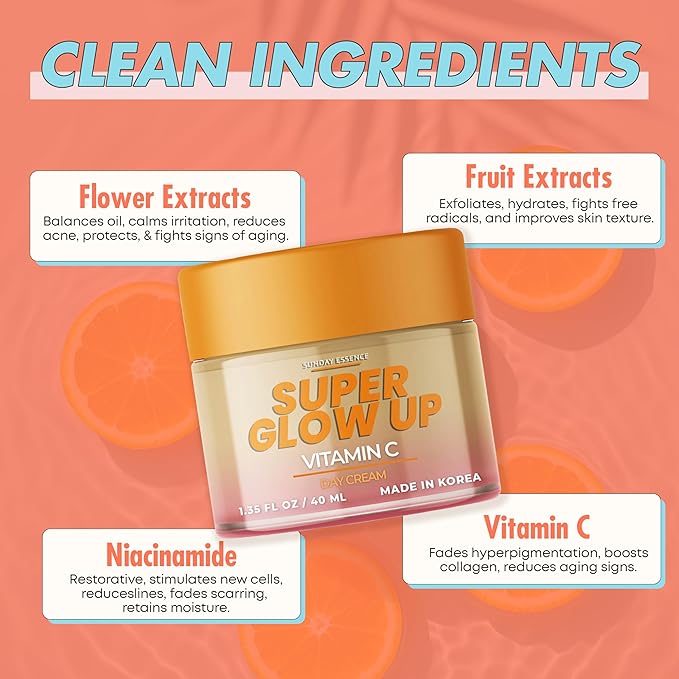 Vitamin C Day Cream - Dermatologist Tested, Anti- Aging, Korean Skin Care - Hydrates, Evens Skin Tone & Boosts Radiance - Clean Beauty, Vegan, Non-GMO, Cruelty-Free - 1 Pack