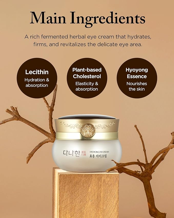 Hyoyong Korean Traditional Herbal Fermented Eye Cream Anti-Aging Treatment for Fine Lines Dark Circles with Lecithin, Botanical Extracts, Revitalizing for Sensitive Skin, 1.01 oz.